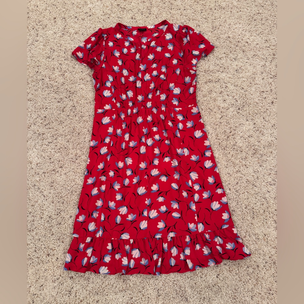 Talbots Red Dress with Blue Floral Pattern